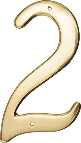Hillman 847044 4-Inch Nail-On Traditional Solid Brass House Number 2 | Solid brass, nail-on mount with hardware included, for mailboxes, doors, or walls to improve address visibility