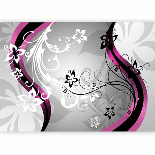 murando - Papier peint panoramique moderne 200x140 cm - Revêtement mural décoration chambre salon - Design moderne - Gris violet noir - Abstraction modèle fleurs nature plantes fond 10110906-10