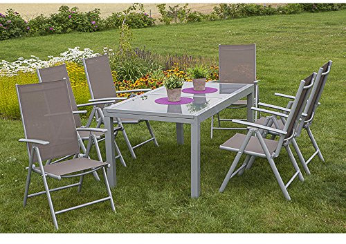 MERXX Gartenmöbel-Set Salerno 7-tgl. Klappsessel und Ausziehtisch 160(220)x90 cm Farbe zur Wahl taupe