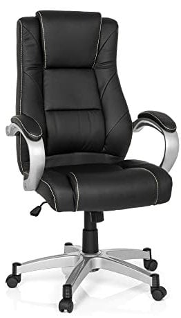 MyBuero Bürostuhl Chefsessel Relax CL180 Kunst-Leder Schwarz Weiß, Ergonomischer Schreibtisch-Stuhl, X-XL Büro-Drehstuhl, Armlehnen, hohe Rückenlehne, Home-Office, Wipp-Mechanik 120-kg 725012