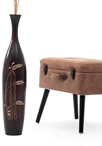 Leewadee Große Deko Bodenvase Für Dekozweige, Hohe Standvase Für Pampasgras, Design Holzvase, 70 cm, Braun