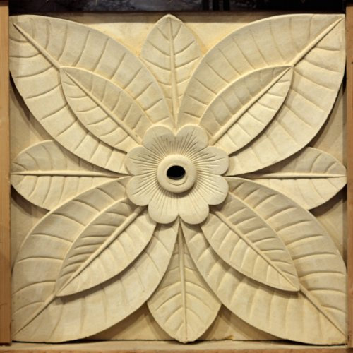 Wuona Objects Wandrelief Lotusblume 100 x 100 x 10 cm Kalkstein Stein Relief Handarbeit aus Bali