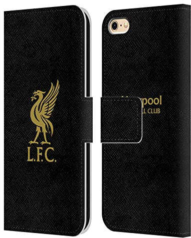 Head Case Designs Officially Licensed Liverpool Football Club Gold Logo On Black Liver Bird Leather Wallet Case Compatible With Apple iPhone 6 / iPhone 6s