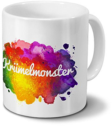 digital print Tasse mit Namen Krümelmonster - Motiv Color Paint - Namenstasse, Kaffeebecher, Mug, Becher, Kaffeetasse - Farbe Weiß