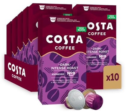 Costa Dark Intense Roast Aluminium Coffee Pods (Pack of 10, Total 100 Coffee Capsules)