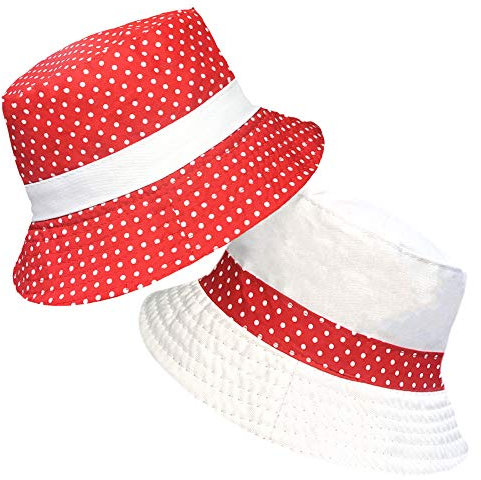 TOSKATOK® UPF 50+ Gepunkteter Sonnenhut aus Baumwolle für Damen, beidseitig tragbar, Fischerhutdesign reversibel-RED