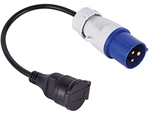 Electraline 900039 Adapter Industriel mit Schukostecker + CEE-Steckdose (Caravan, Wohnwagen, Baustelle, Boot, Wohnmobil, Camping)- IP44 Außenbereich, schwarz