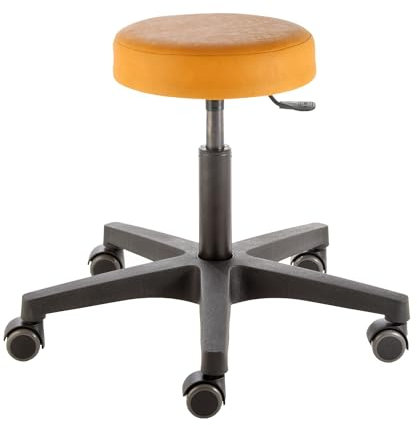 Rollhocker comfort 4401, Sitzhöhe ca. 46 - 59 cm, Rundsitz Ø 33 cm, Einhebel-Auslösemechanik, stufenlose Höhenverstellung, Kunststoff-Fußkreuz, Universal-Doppelrollen Ø 50mm, Rollen/Bodengleiter:weiche Radbandage, Polsterdekor:Dekor mais