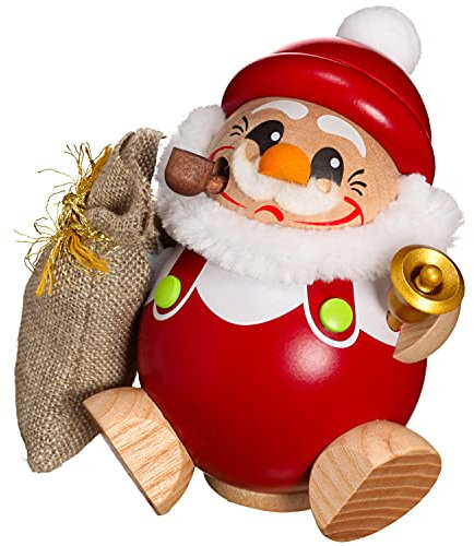 Seiffener Volkskunst fsdf Kugelräucherfigur | Nikolaus 11 cm | Räuchermann | Räuchermännchen aus Seiffen | 19171 | mit Sack und Glocke