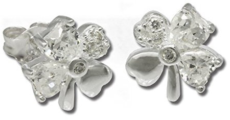 SilberDream Ohrringe 10mm Damen Silber Ohrstecker Kleeblatt Zirkonia SDO790W Silber Ohrstecker