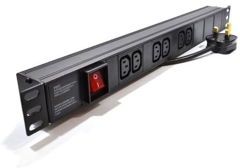 kenable Power Distribution Unit 6 Way C13 IEC 19 inch Horizontal Rack PDU to UK Plug 1.8m Without Surge Protection 4000W