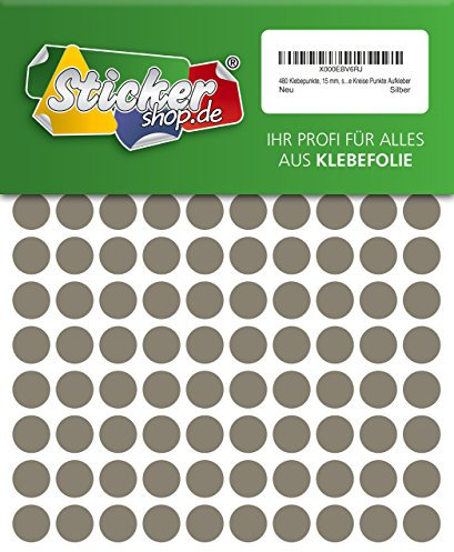480 Klebepunkte, 15 mm, silber, aus PVC Folie, wetterfest, Markierungspunkte Kreise Punkte Aufkleber