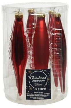 Christbaumschmuck Glas Oliven 15cm x 6 Stück Anhänger weihnachtsrot