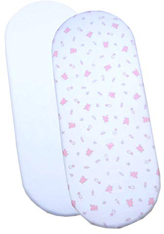 Babyprem Lot de 2 draps en coton pour berceau Blanc/motif nounours rose