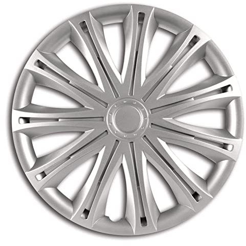 S SUMEX Juego de 4 Tapacubos de 15 Pulgadas Diseño Alabama Silver, Acabado Cromado y ABS Resistente a Fuertes Impactos, Duradero y Fiable con Anillo de sujeción Ajustable