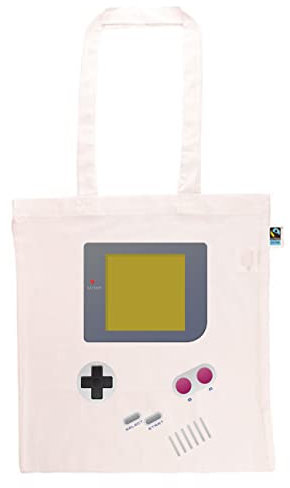 clothinx Handheld Konsole im Vintage 90er Jahre Retro Print - Gamer - Nerd - Geek - Computer Freak - LAN-Party - 100% Bio und Fair Tasche Weiß