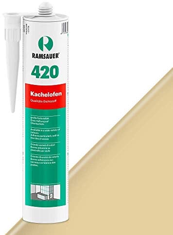 RAMSAUER 420 Kachelofen (Hellbeige) - 310ml Kartusche, Verfugen von Kachelofen & Granitofenplatten, Anschlussfugen von Kachel (-Fliesen) zum Mauerwerk, Verfugung zwischen Kamineinsatz und Mauerwerk