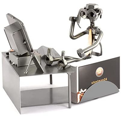 Steelman24 I Omini di Viti Pausa al Pc I Idee Regalo Originale I Soprammobili in Metallo I Modellino