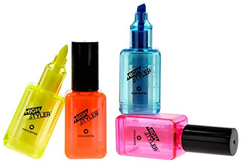 MUSTARD High Styler Highlighters | Highlighter Pens Set | Fluorescent Colour Chisel Tip Marker Pen | 4 Assorted Colours Pens | Stationery Supplies | Gift Idea School, Office, Desk & Homework