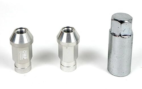 OMP SPEED Set 20 Radmuttern mit metrischem M12X1,25 19 langer Gewindeschlüssel aus 40 mm silberfarbenem Aluminium 7075