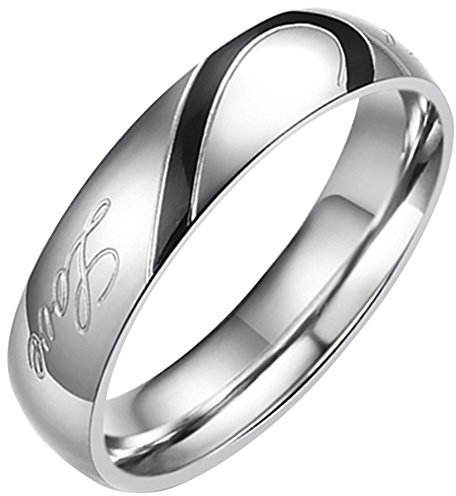 Flongo Partnerringe Damenring Herrenring Ring Edelstahl Band Ring Silber Valentine Paar Ringe Verlobung Engagement Verlobungsringe Hochzeit mit Real Love Gravur Herz Herren 72MM