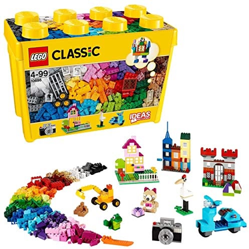 LEGO Classic Große Bausteine-Box, Konstruktionsspielzeug für Mädchen und Jungen mit Aufbewahrungsbox, enthält bunte LEGO Steine, Reifen, Türen, etc. in 33 Farben, Geschenk für Kinder ab 4 Jahren 10698