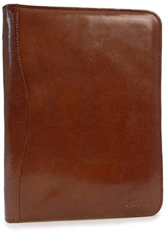 Ashwood - Porte Document Cuir Homme - Pochette Pour A4 Bloc-Note et Tablette - Portefeuille Zippé - Conférencier - A4 FOLDER - Châtaigne Marron