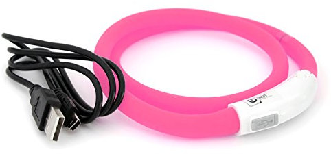 PRECORN LED USB-C Silikon Hundehalsband pink Halsband Hund Katzenhalsband Leuchthalsband für große kleine Hunde aufladbar