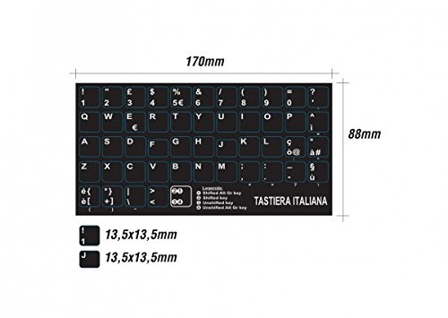 AdesiviTastiera.it - Aufkleber Tastaturbuchstaben Italienisch Schwarz Hintergrund Weiß Buchstaben Große Tasten 13,5mm x 13,5mm