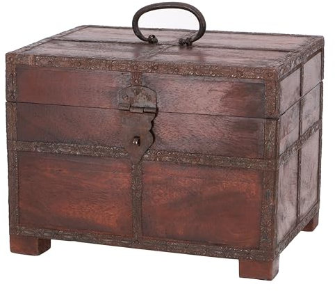 GURU SHOP Kleine Schatztruhe, Holzschachtel, Schmuck Dose - Modell 1, Braun, Größe: Klein (12x18x13 Cm), Dosen, Boxen & Schatullen