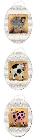 Prime Furnishing Set of 3 Hanging Wall Art Canvas Plaques Farm Animals Cow Pig Sheep