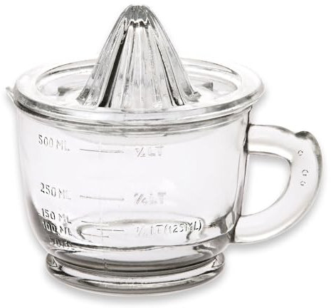 LOBERON Loberon Cindy Presse-citron, élégant, en verre, avec échelle de mesure en relief, robuste, passe au lave-vaisselle, 17 cm, diamètre : 14 cm, transparent