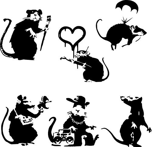 Broomsticker.co.uk 1308111 Aufkleber 1308111, 20cm x 20cm / 8 x 8 each rat, schwarz, Stück: 1
