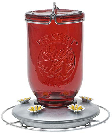 Perky-Pet Red Mason Jar Vintage Glass Hummingbird Feeder - Outdoor Garden Décor - 32-oz capacity, 786-1SR