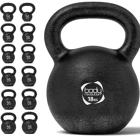 Body Revolution - Cast Iron Kettlebell Weight Set - 18kg Kettlebells - Cardio, Aerobics & HIIT Kettle Bell Exercise Weights & Gym Equipment