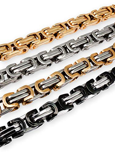 Fly Style 6 mm Starke Vierkant-Königskette oder Königs-Armband aus Edelstahl, Farbwahl:Silber/Gold, Längen:19 cm