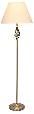 Kingswood Barley Twist Traditional Floor Lamp - Antique Brass With Cream Shade