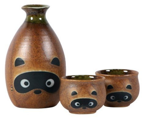 Nouveaux Japonais Service à saké W/2 Tasses Tanuki/Raton Laveur