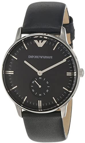 Emporio Armani Herrenuhr, Zweizeigeruhrwerk, 40MM Schwarzes Edelstahlgehäuse mit Lederarmband, AR0382