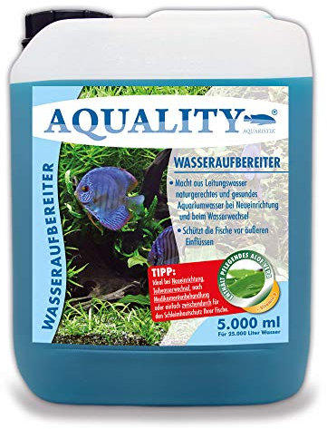 AQUALITY Aquarium Wasseraufbereiter (Macht aus Leitungswasser naturgerechtes Aquariumwasser - Schützt Ihre Fische - Ideal bei Neueinrichtung und Wasserwechsel), Inhalt:5 Liter