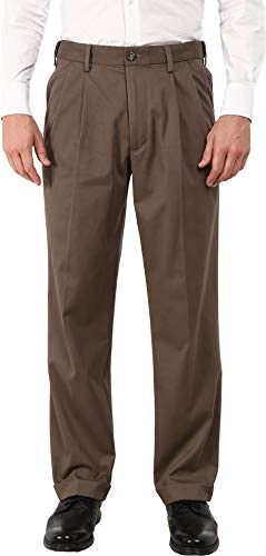 Dockers Men's Relaxed Fit Comfort Khaki Pants-Pleated, Dark Pebble, 36W x 30L
