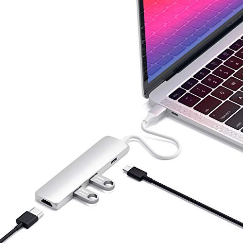 SATECHI Hub USB C 4 en 1 Slim Classic, Adaptateur Multiport avec HDMI 4K, Charge PD 60W, 2 Ports USB-A, pour MacBook, Windows et Appareils USB-C – Argent
