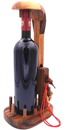 ROMBOL Bottle in a Jail - EIN knifflige Verpackung für Weinflaschen, Geduldspiel, Denkspiel, Knobelspiel aus Holz