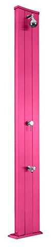 Douche en aluminium droite Arkema D420/4003 s fuxia douche solaire Dada Par Design totalement en aluminium avec traitement anti-corrosion avec peinture à poudre réservoir avec capacité de 40 litres hauteur 229 cm Poids 20 kg avec mitigeur et lavapiedi