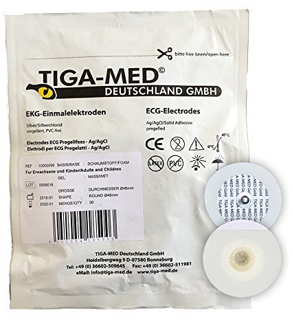 EKG Elektroden mit Nassgel/Liquidgel 48 mm 300 Stück Einmalelektroden Einmal- Klebe- Elektroden Typ: Tiga-Med Profi-Qualität!