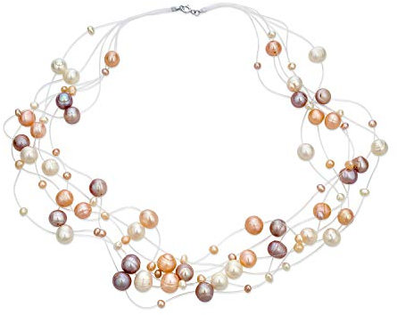 Bling Jewelry Sfumature Di Rosa Crema Multi Filo Di Pesca Linea D'Acqua Dolce Coltivato Collana Illusione Perla Per Le Donne Matrimonio Damigella D'Onore Festa Formale