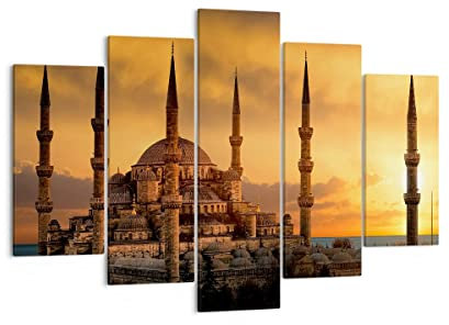 Bilder auf Leinwand 150x100cm Leinwandbild Sonnenuntergang istanbul türkei reise Groß XXL Wanddeko Bild Schlafzimmer Set 5 teilige Wandbilder Dekoration Wohnzimmer Canvas Kunstdruck Art EA150x100-2846