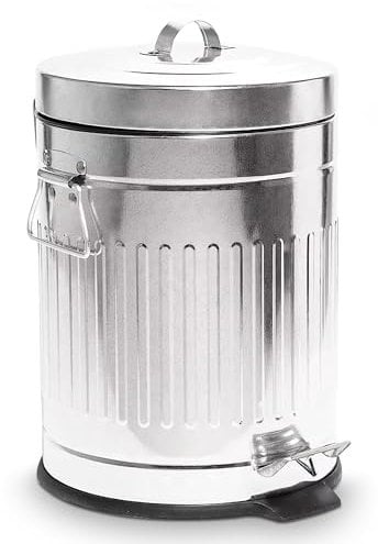 DRULINE 5L Zink Treteimer, Rostfreier Silberner Pedaleimer mit Stiller Abschaltung, Geruchsdichter Küchenmülleimer, Robuster Metall Abfalleimer für Büro & Badezimmer, Mit praktischem Innenfass