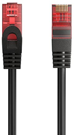 Cable de conexión Ethernet Cat 6 U/UTP, transmisión de hasta 1 Gigabit, AWG 26/7, 2 Conectores RJ45. Ideal para transmisión por Fibra óptica con Gigabit/LAN regi, 3 m, Negro
