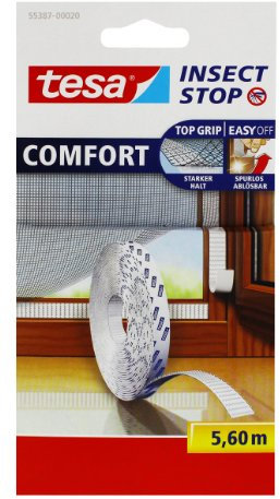 tesa® 2x Fliegengitter Klettband Ersatzrolle Comfort, je 5,60mx9mm, graues Industriell Klettband, starker Halt und Rückstandsfrei entfernbar